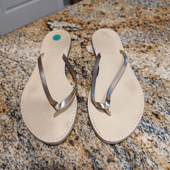 J.Crew Capri Skinny Strap Flip Flop Leather Sandals Silver Metallic Ice Sz 9 - Picture 3 of 6